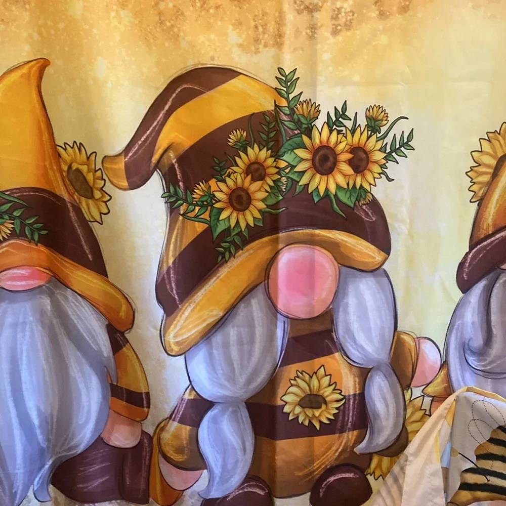 Sunflower fall gnomes bathroom set Shower curtain, window valance bath rug
